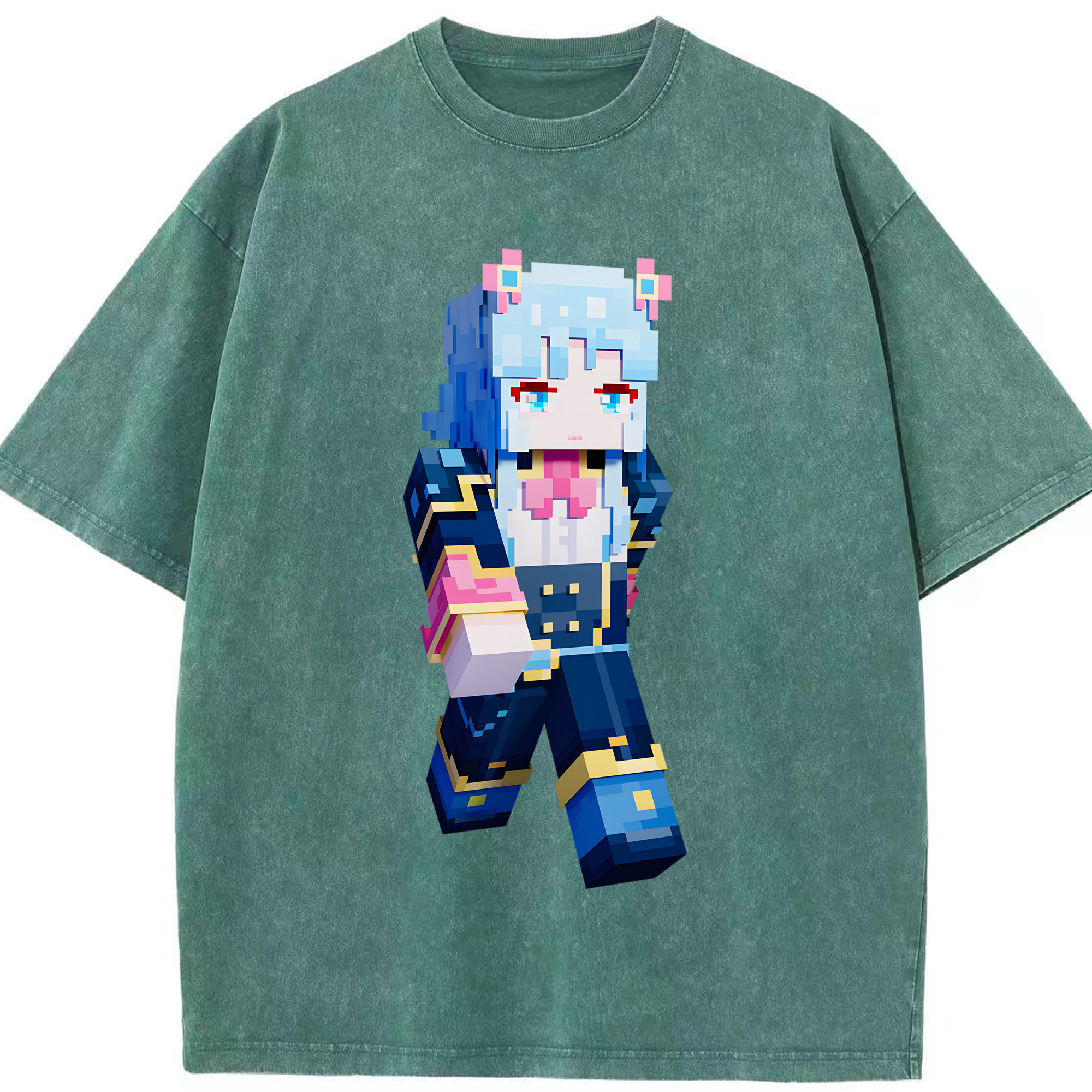 （画像用） マインクラフト ブロックの世界 Minecraft MC Block world 綿100% ヴィンテージ風 半袖Tシャツ（フロントプリント）